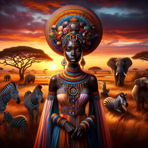 Envision a magnificent African savannah at the golden hour of su...