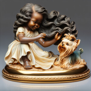 Prompt: porcelain Statue of a very light skin African-American g...