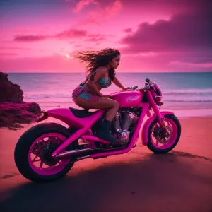 Create an image of the character Moana riding a motorcycle with...