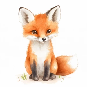 Simple style, watercolor illustration, fox cub
 looking forward...