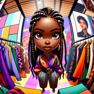 Create a highly-detailed, chibi-style  with African American wom...