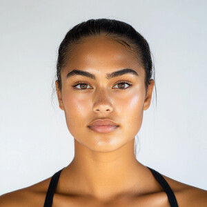 A 21-year-old Samoan woman with a clean, makeup-free face, looki...