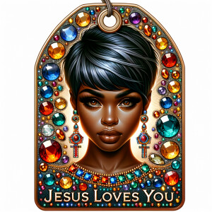 Redesign the tag to feature an African-American woman with a sty...