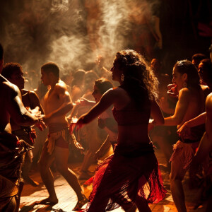 A captivating scene of a samba performance, enveloped in the poi...