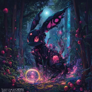 A surreal vertical artwork of a zombified Umbreon  mid-evolution...