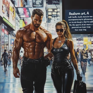"Realism art,A well-built, muscular man with sweat glistening on...