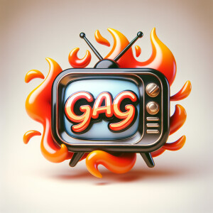 Tube TV with the word “GAG” on the screen on fire cartoon logo