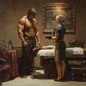 Hyperrealistic digital painting of a muscular Russian man in his...