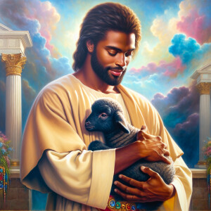 Oil painting of an African-American man resembling Jesus Christ,...