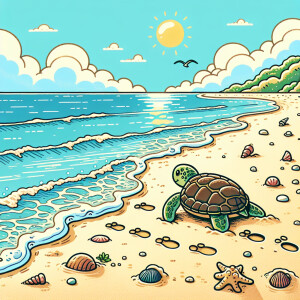 Una tortuga en la playa que se mueva hasta el agua