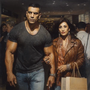 Photo hyperrealism,painting.a bodybuilder indian criminal man ,w...