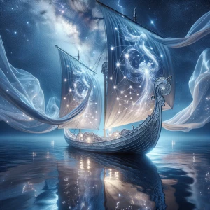 In the ethereal expanse of the cosmos, a celestial starry skiff...