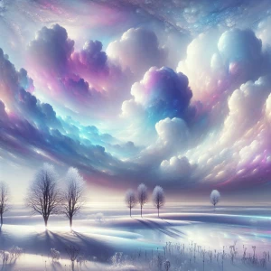 Generate an image featuring soft pastel-colored clouds amidst a...