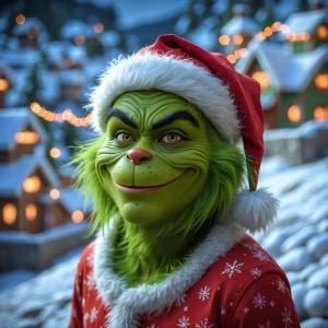 "Create a mischievous, festive character resembling the Grinch f...