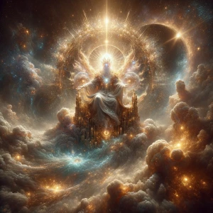 Jehovah God, as described in biblical scripture, rendered in a c...