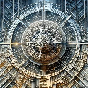 detailed fine lines, orb of time, sacred geometry, celtic maze/m...