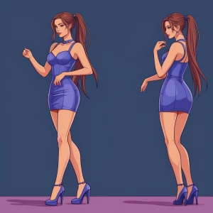 A female coed, dressed in a form-fitting mini dress and wearing...