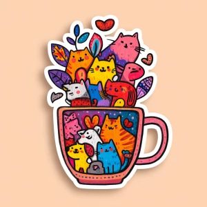 A whimsical, hand-drawn coffee cup brimming with a delightful ch...