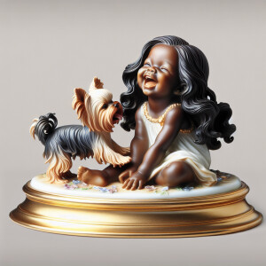 Prompt: porcelain Statue of a light skin, African-American Hawai...