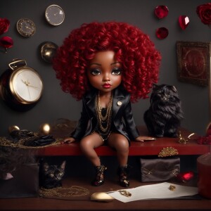 Create a picture of a beautiful African-American chibi with big...