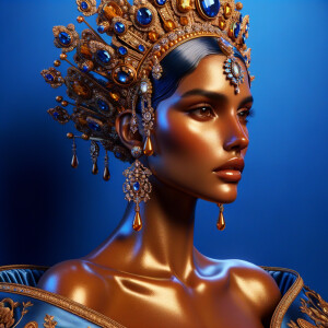 Create a 3-D realistic, elegant figure against a vivid royal blu...