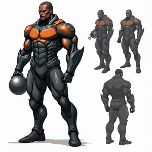 Male Nigerian superhero, likely adult,  in a detailed, futuristi...