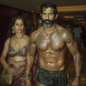 Hyperrealism ,photo painting .an indian muscular beefy bearded t...