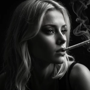A portrait of a blonde woman high detailed, skin detailed, black...