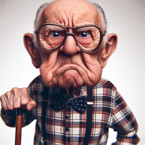 caricature of a 95 year old angry American grandpa posing for th...