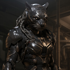 Female, anthromorphic panther, military gear