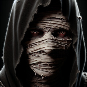 Create a hyperrealistic and cinematic close-up image of a mummy-...
