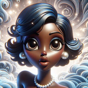 Create a 4D-style image of an African-American girl with a look...