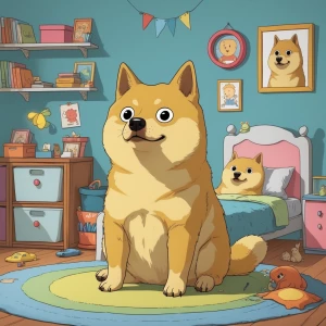 baby meme DOGE in children room, use carton and satirical art st...