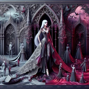 A beautiful  vampire woman with long metallic white  hair wearin...