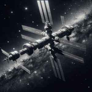 Giant space station realism black background