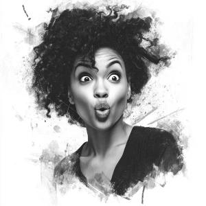 Generate a black and white image of a beautiful Black woman with...