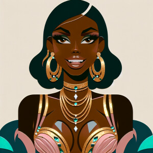 A glamorous bedazzled layered papercut African American woman wi...