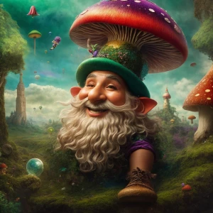 In a whimsically bizarre scene, an extravagantly eccentric gnome...