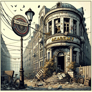 Create a comic book style drawing or image showing the entrance...