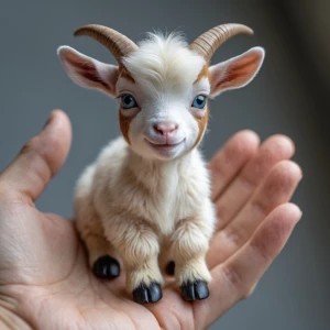 "A tiny nano goat, no bigger than a walnut, sitting in the middl...