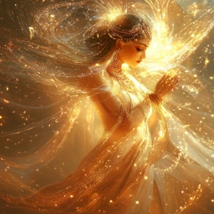 A shimmering apparition of a Indian goddess, her ethereal form c...