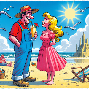 Mario and Princess peach on a beach