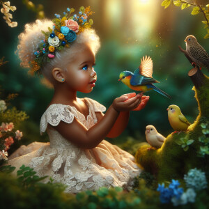 A magical scene featuring a light-skinned African-American toddl...