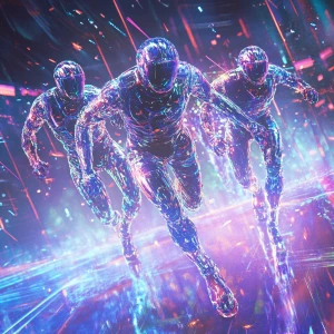 In a world where holographic technology rules, imagine a futuris...