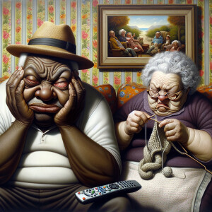 Digital art, a stylized African-American elderly couple wearing...