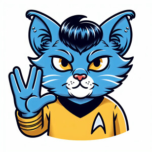 A cat resembling Spock from Star Trek, with its paws mimicking S...