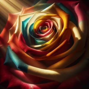 A macro shot of an exceptionally beautiful multi-colored rose, i...