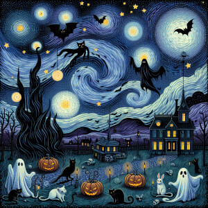 Starry night inspired. Halloween night, spooky ghosts in the sky...