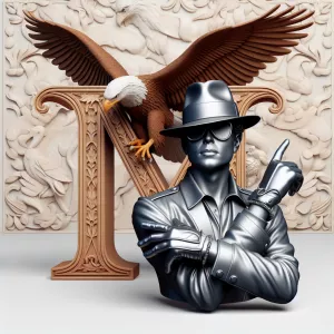 Michael Jackson with eagle in the top. Getting out of one letter...