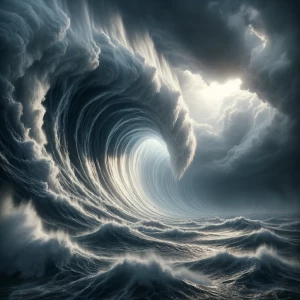 Generate a hyper-realistic detailed image depicting a giant tsun...